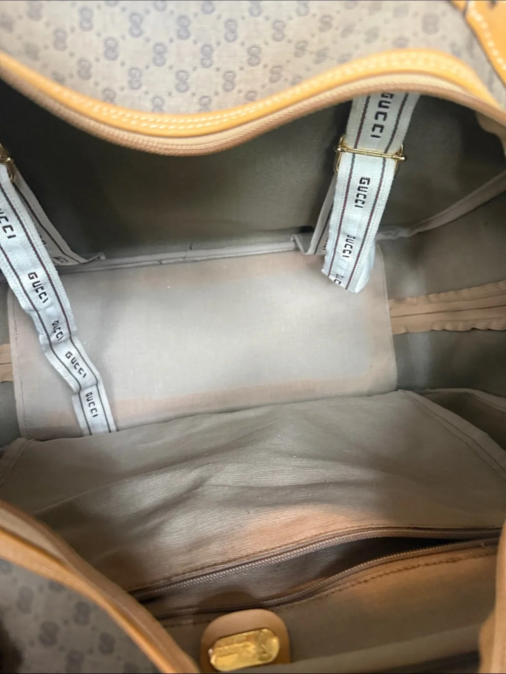 Gucci Monogram Travel Bag with Sherry Line and Tan Leather